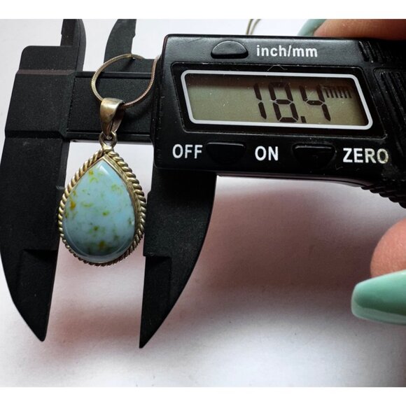 Vintage 925 Sterling Silver Turquoise Teardrop Pendant Necklace 20” Estate - Picture 6 of 10